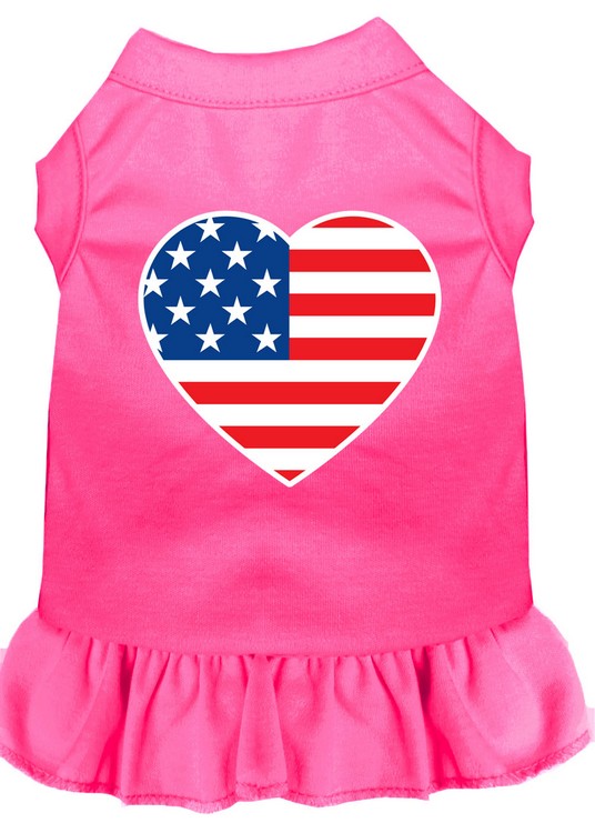 American Flag Heart Screen Print Dress Bright Pink XS